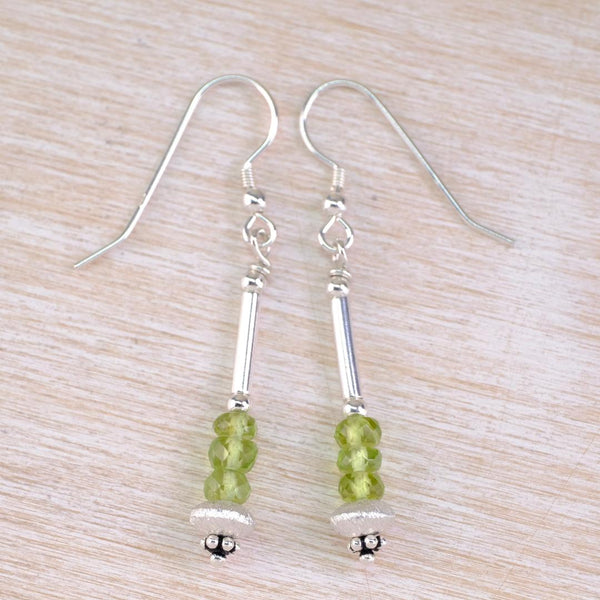 Sterling Silver and Peridot Drop Earrings by Emily Merrix.
