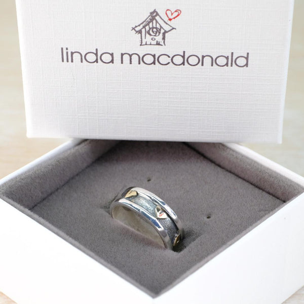 Linda Macdonald Silver Ring with Gold Hearts.