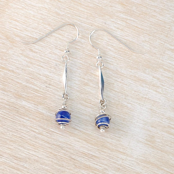 Art Deco Style Spiral Earrings with Blue Kyanite.