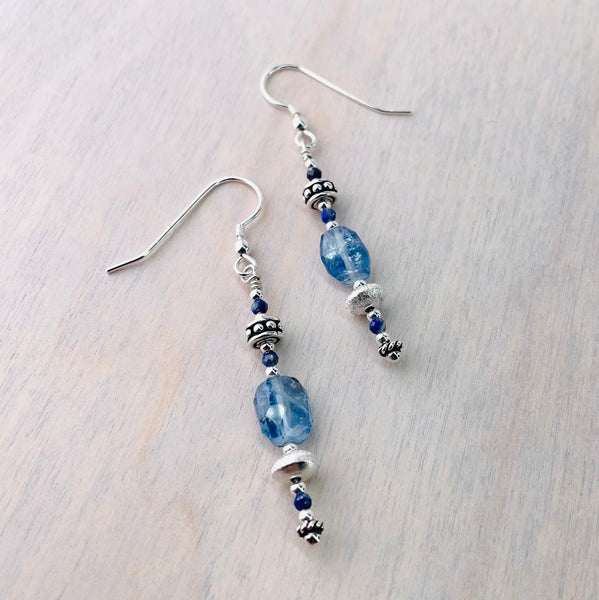 Kyanite, Lapis and Silver Beaded Earrings by Emily Merrix.