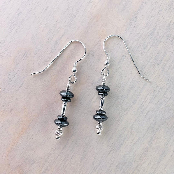 Sterling Silver and Hematite Bead Earrings by Emily Merrix.