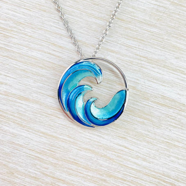 Sterling Silver and Enamel 'Blue Ocean Wave' Pendant by Nicole Barr.