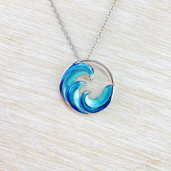 Sterling Silver and Enamel 'Blue Ocean Wave' Pendant by Nicole Barr.