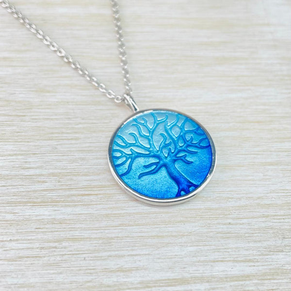 Sterling Silver and Enamel Blue 'Tree of Life'  Pendant by Nicole Barr.