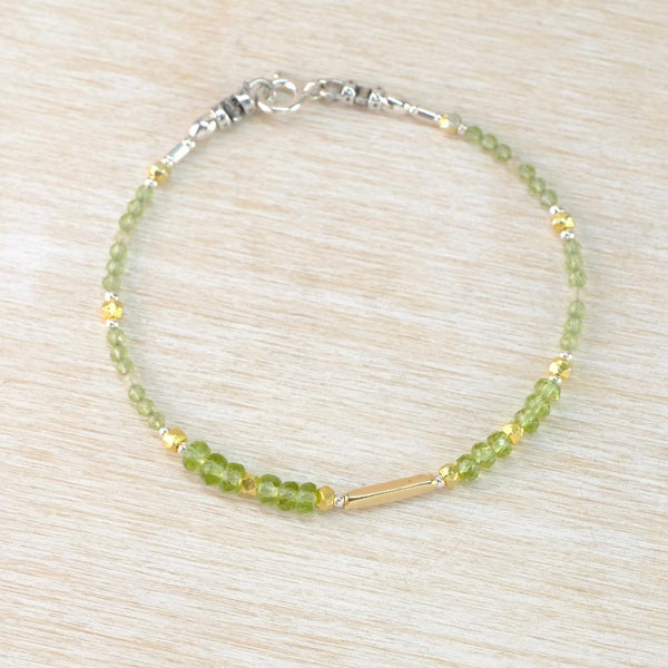 Gemstone Bracelet With Peridot, Silver and Gold-Plated Silver.