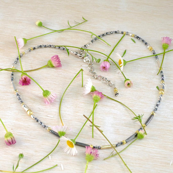 Fine Crystal, Spinel and Gold Plated Silver Bead Necklace.