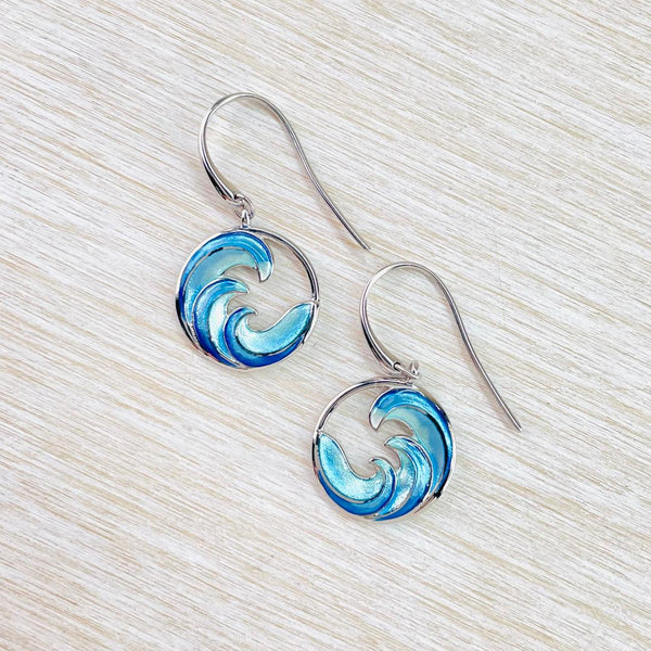 Sterling Silver and Enamel 'Blue Ocean Wave' Earrings by Nicole Barr.