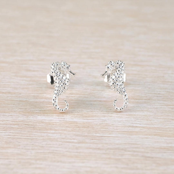 Sterling Silver Seahorse Stud Earrings .