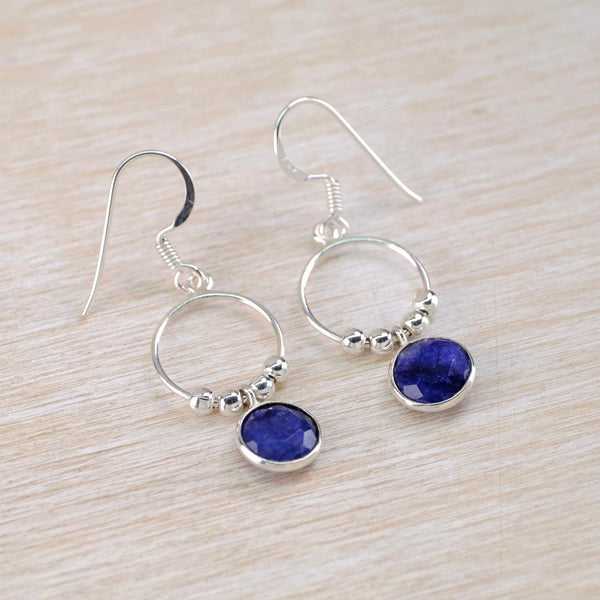 Silver Ring and Balls Drop Earrings With Sapphire Quartz.