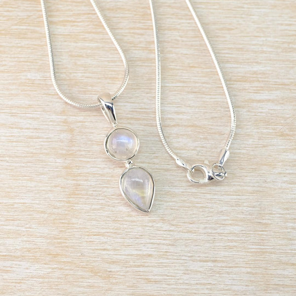 Sterling Silver Pendant with Two Rainbow Moonstones.