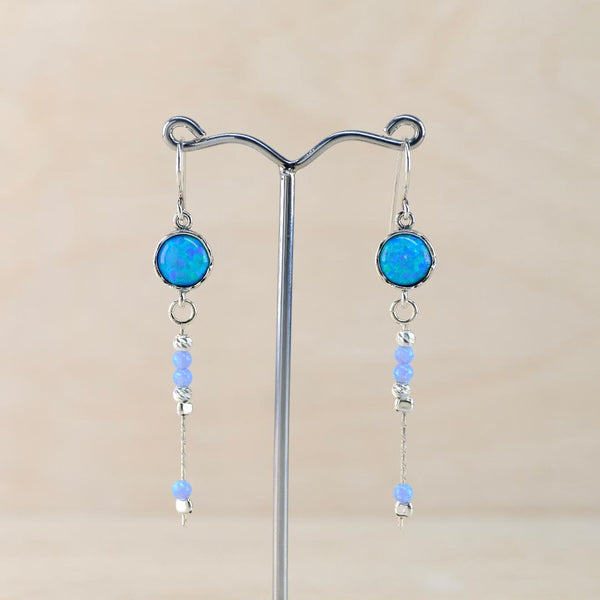 Long Opal and Sterling Silver Dangly Earrings.