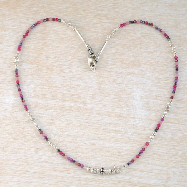 Fine Multi Stone Beaded Necklace by Emily Merrix, in Red and Pink Tones.