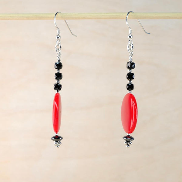 Vintage Discs with Silver and Faceted Spinel Drop Earrings.