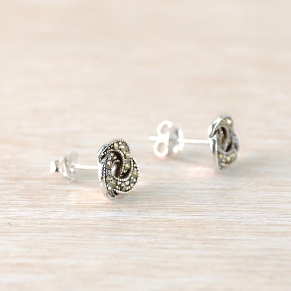 Marcasite and Sterling Silver Knot Stud Earrings.