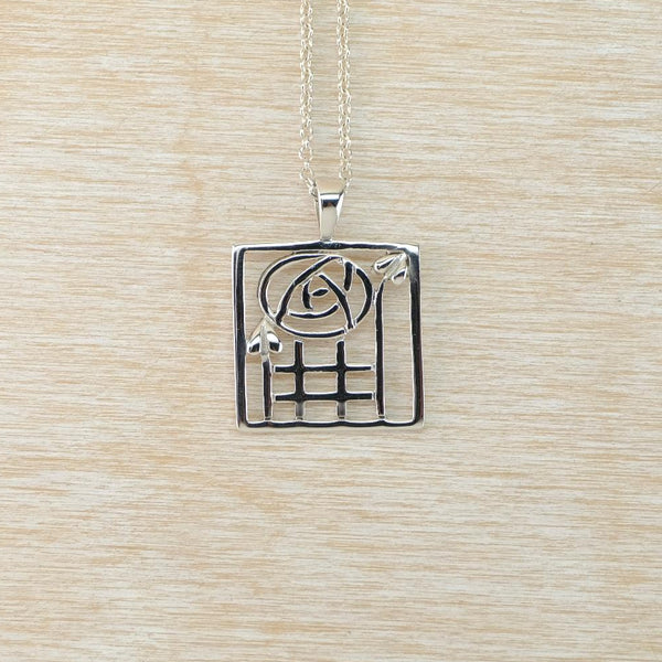Vintage Sterling Silver Square Pendant Inspired by Charles Rennie Mackintosh