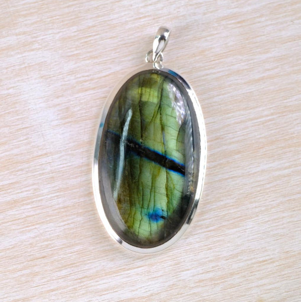 Large Oval Silver and Labradorite Pendant.
