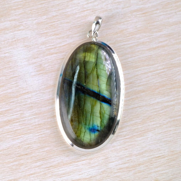 Large Oval Silver and Labradorite Pendant.