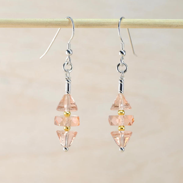 Vintage Pink Glass Bead and Silver Drop Earrings.