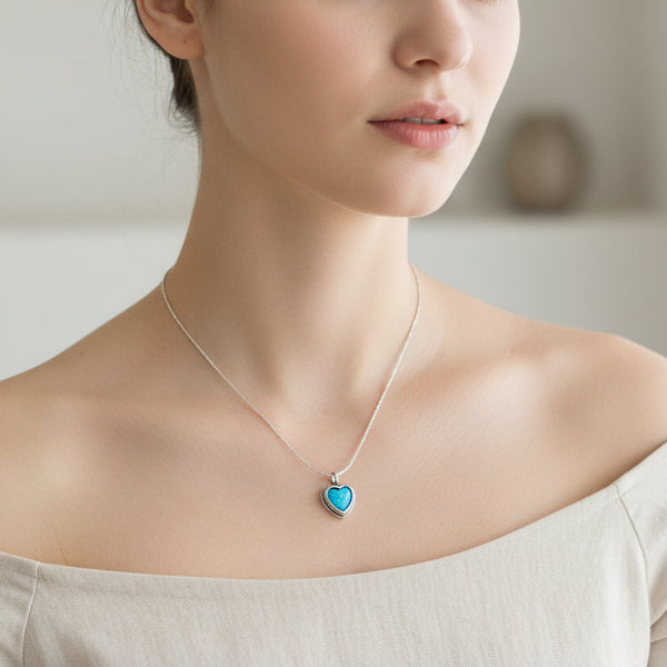 Small Oxidised Sterling Silver and Opal Heart Pendant.