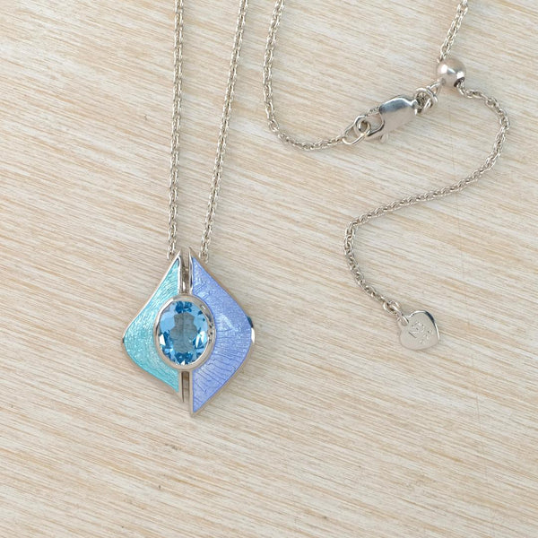 Sterling Silver, Fine Enamel and Blue Topaz Pendant by Nicole Barr.