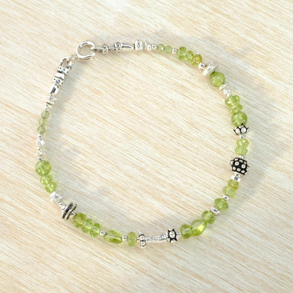 Antique Style Silver Bead and Peridot Bracelet