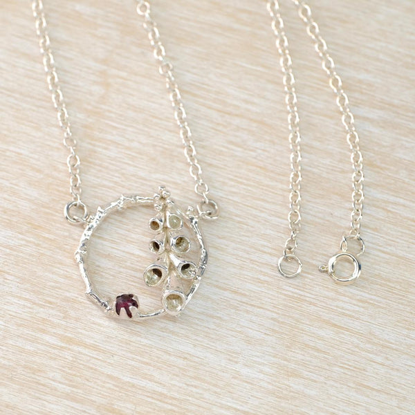 Sterling Silver Foxglove Necklet with Garnet.