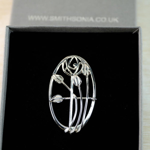 Oval Vintage Sterling Silver Charles Rennnie Mackintosh Inspired Brooch.