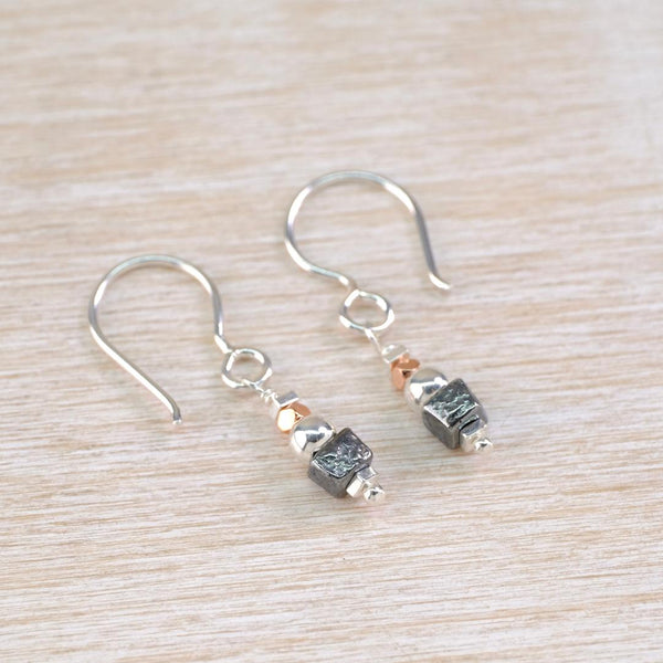 Hematite, Gold Plate and Silver Beaded Earrings.