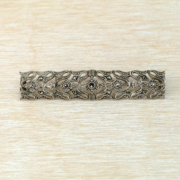 Vintage Sterling Silver and Marcasite Bar Brooch.