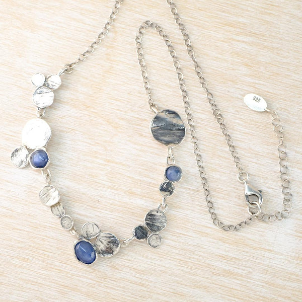 Organic Silver Disc and Kyanite Necklace by JB Designs.