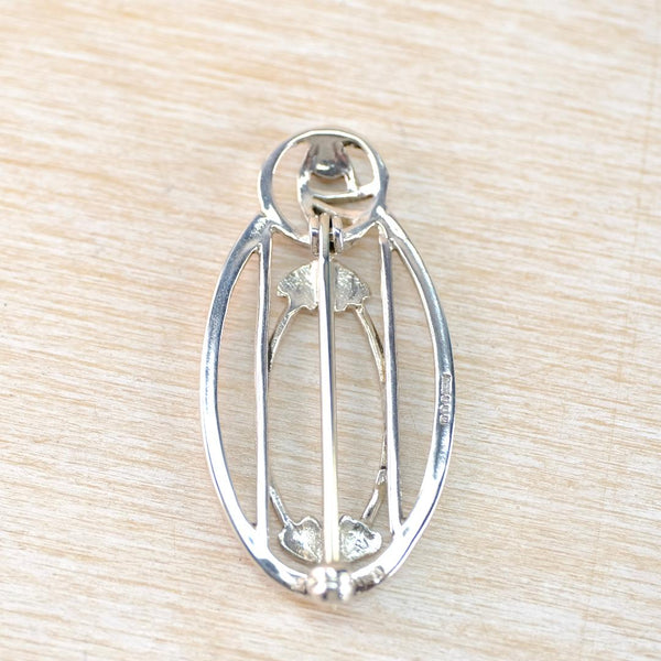 Oval Vintage Sterling Silver Mackintosh Rose and Leaves Brooch.