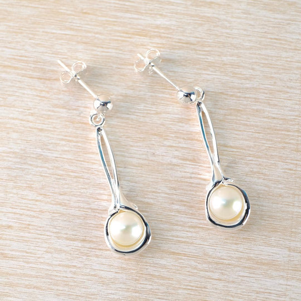 Organic Design Sterling Silver and  Pearl Drop Earrings.