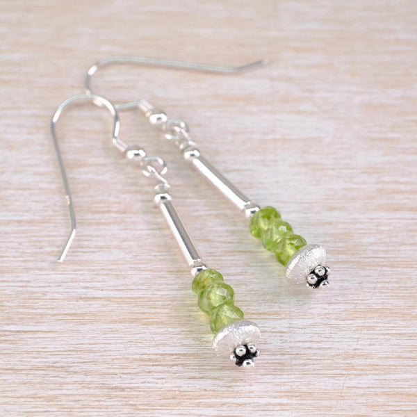 Sterling Silver and Peridot Drop Earrings by Emily Merrix.