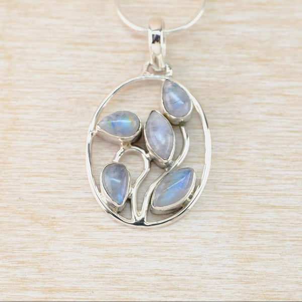 Oval Vintage Rainbow Moonstone and Silver Pendant.