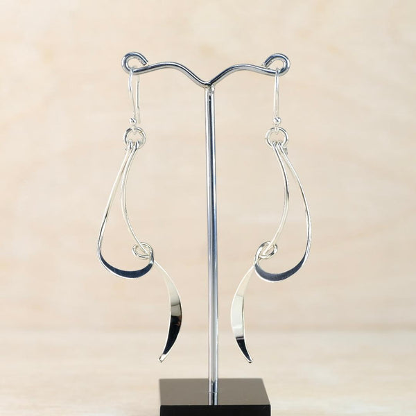 Long Twirly Sterling Silver Drop Earrings.