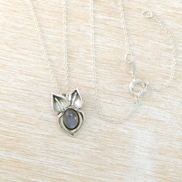 Silver and Labradorite Leaf Design Pendant Necklace