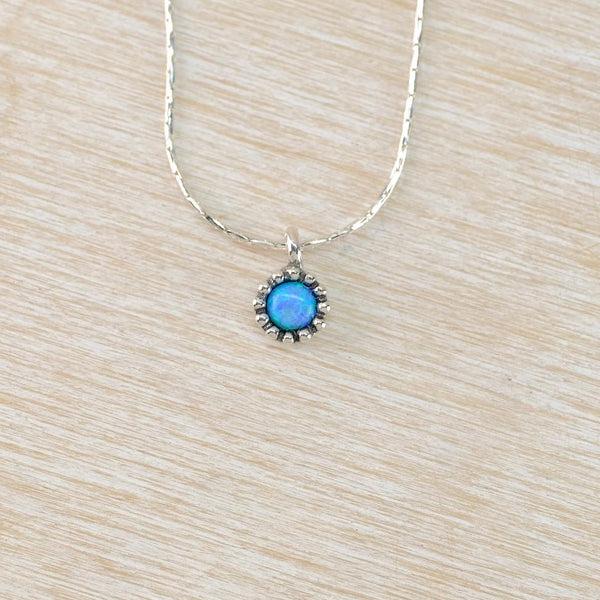 Petite Round Sterling Silver and Opal Pendant.