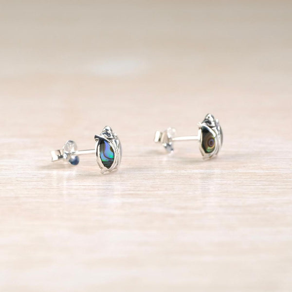 Sterling Silver Ladybird Stud Earrings Set With Abalone