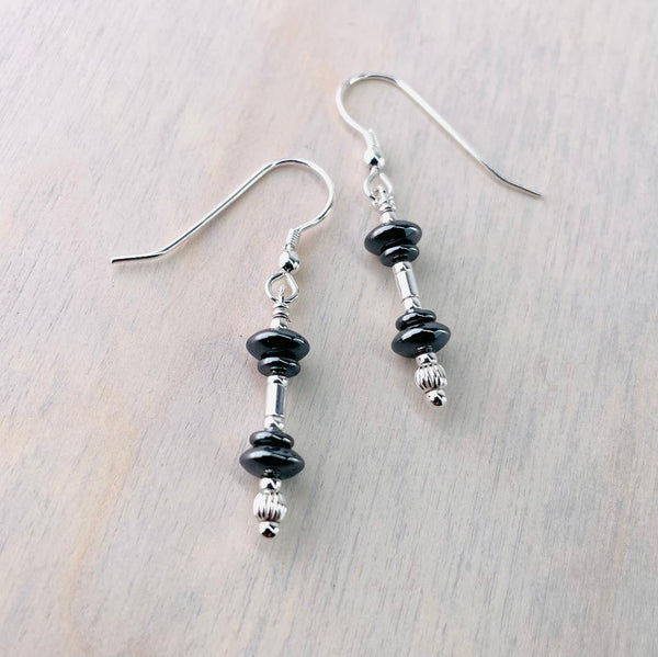 Sterling Silver and Hematite Bead Earrings by Emily Merrix.