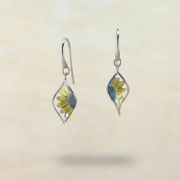 Sterling Silver and Enamel 'Sunflower' Earrings by Nicole Barr.