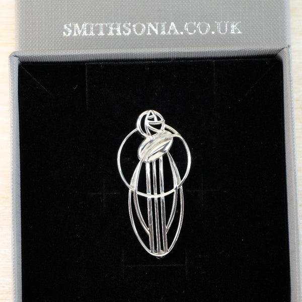 Vintage Sterling Silver Mackintosh Rose and Leaves Brooch. (