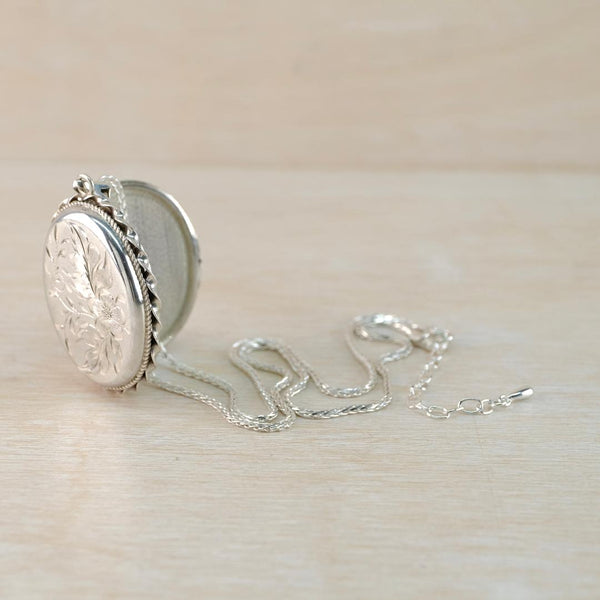 Vintage Sterling Silver Oval Locket Pendant, Hallmarked Birmingham, 1975