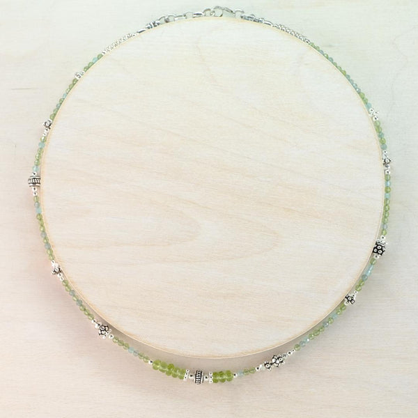 Gemstone and Silver Necklace With Peridot and Aquamarine.