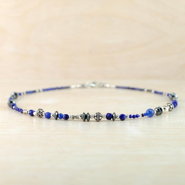 Lovely in Lapis, Decorative Silver Bead Necklace by Emily Merrix.