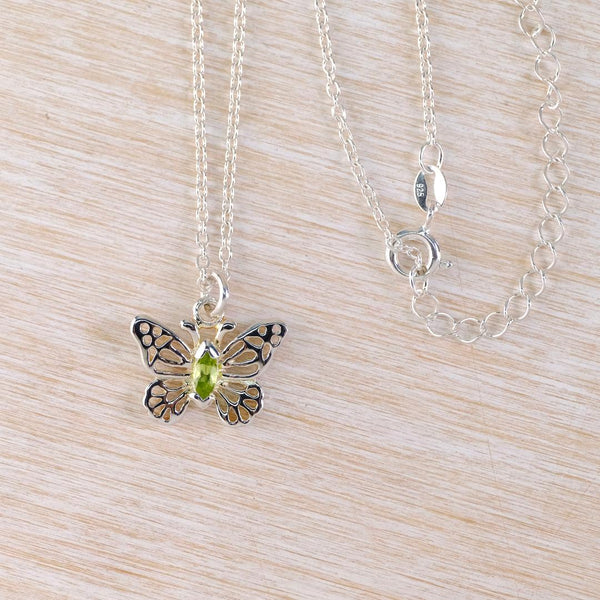 Sterling Silver and Peridot Butterfly Pendant Necklace.