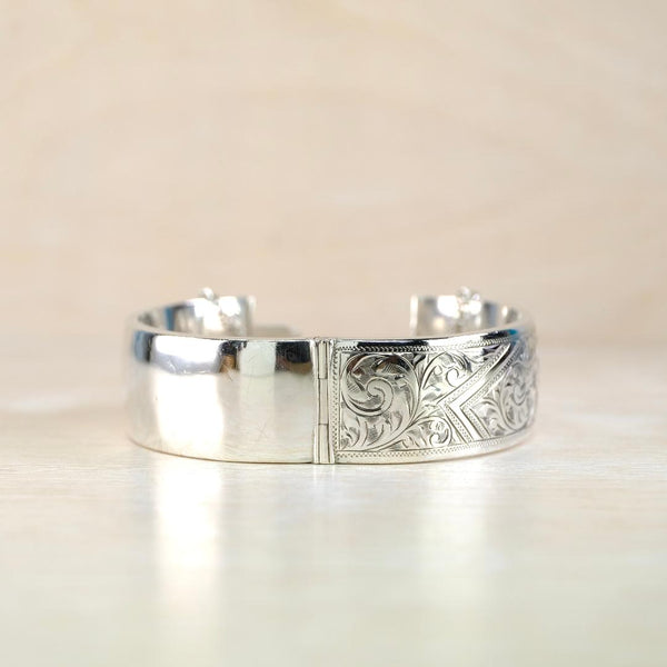 Vintage Engraved Silver Bangle Bracelet, Hallmarked in Birmingham in 1958