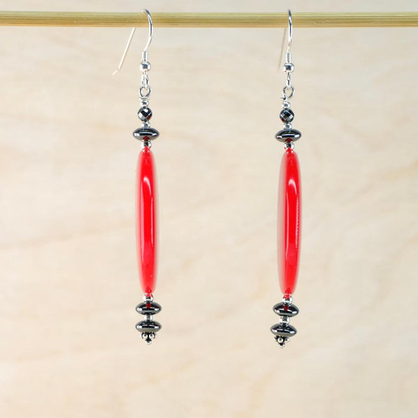 Vintage Beads with Silver and Hematite Drop Earrings.