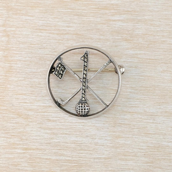 Vintage Sterling Silver and Marcasite "Hole In One"  Brooch.