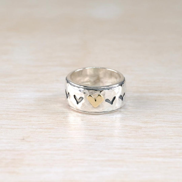 Linda Macdonald Silver Ring with Raised Gold Heart.