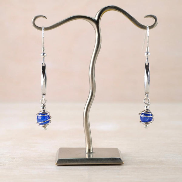 Art Deco Style Spiral Earrings with Blue Kyanite.